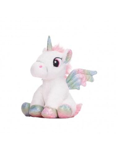 UNICORNIO 22CM ROSA Y BLANCO BRILLANTE